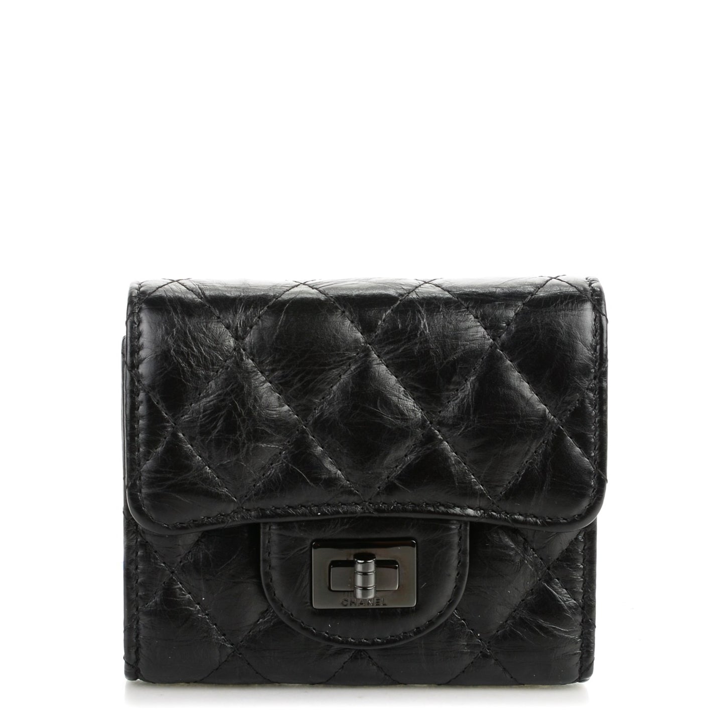 Aged Calfskin Quilted Reissue Compact Wallet Black