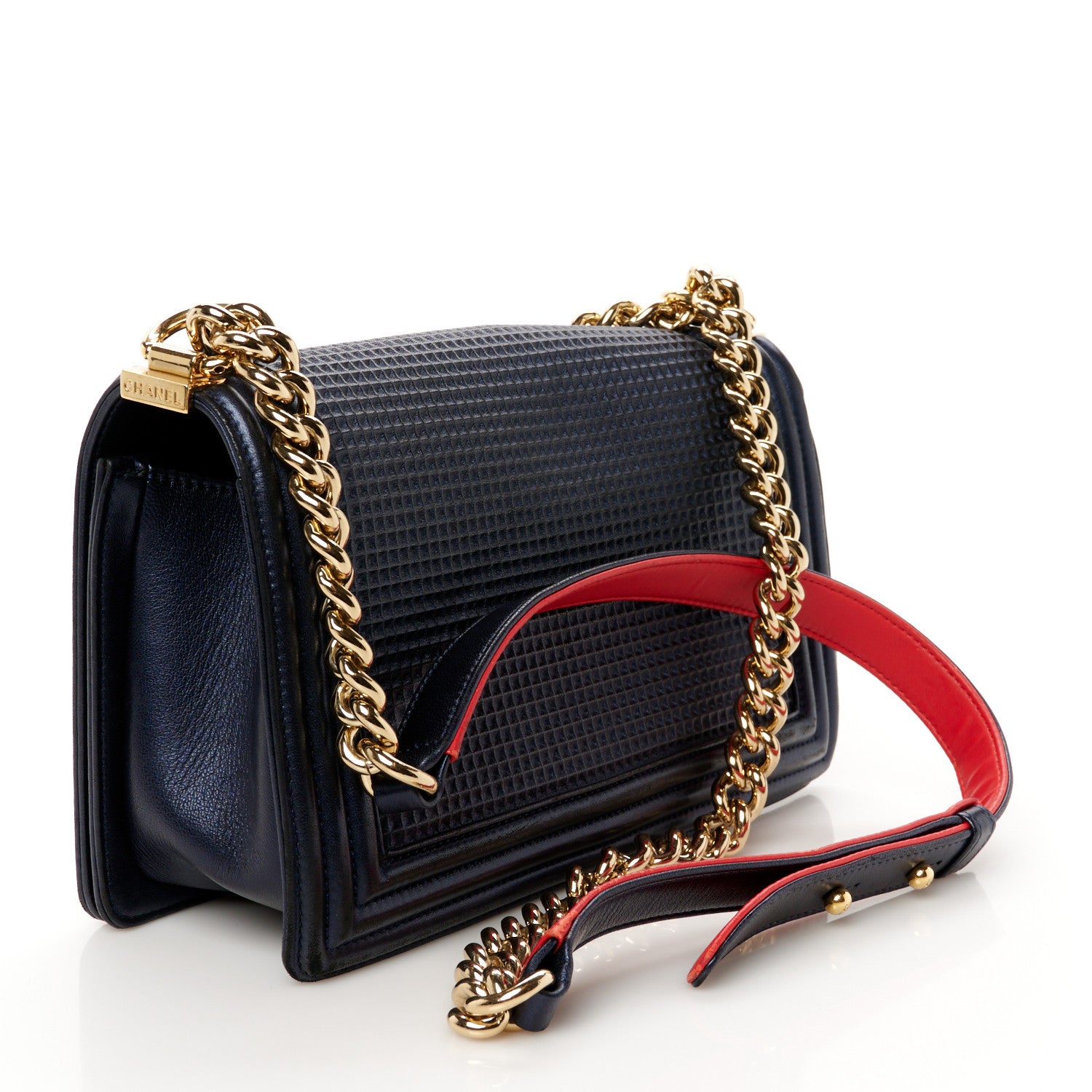 Chanel Lambskin Embossed Medium Boy Cube Flap Navy 3 of 10