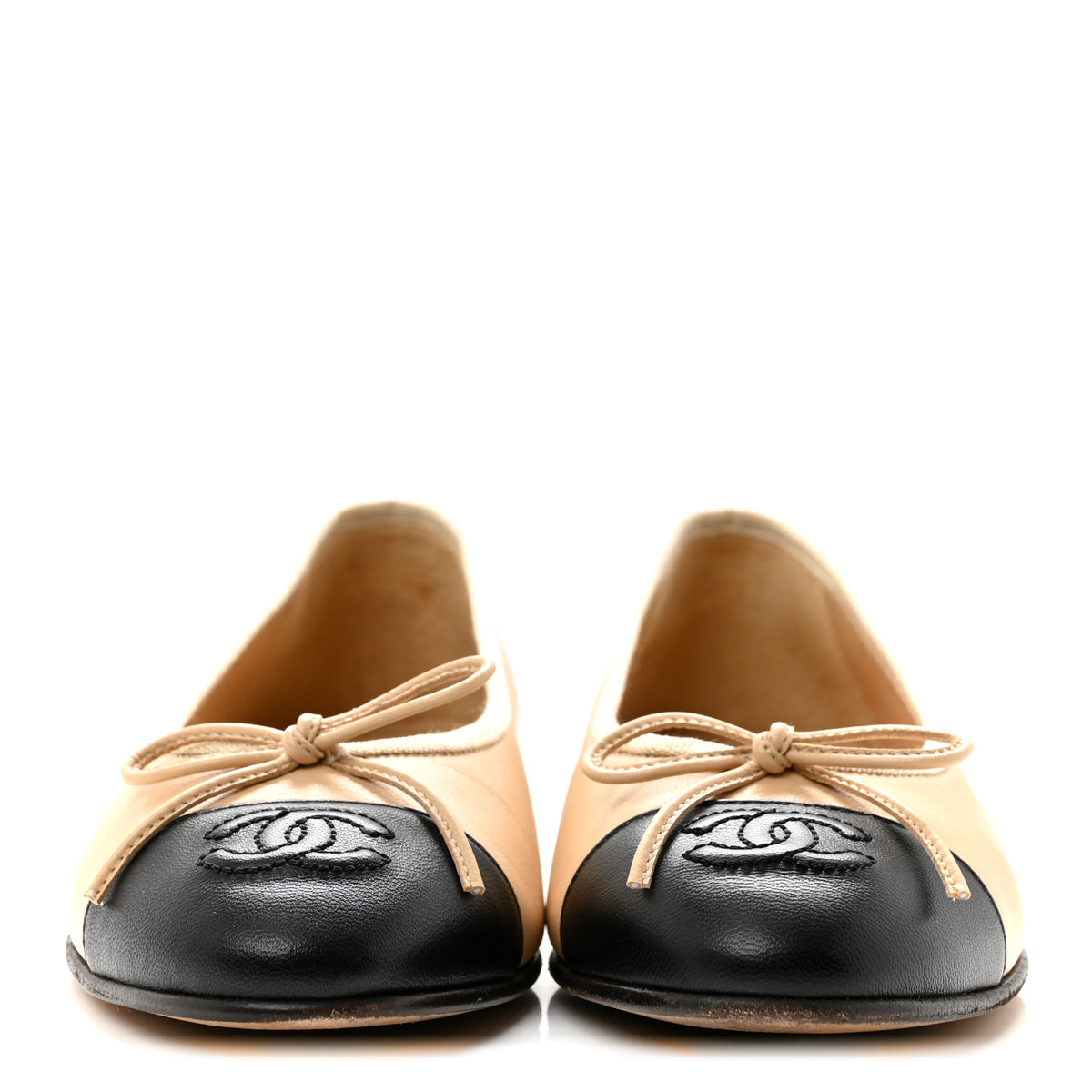 Lambskin Cap Toe CC Ballerina Flats 35.5 Beige Black