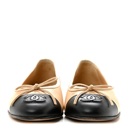 Chanel Lambskin Cap Toe CC Ballerina Flats 35.5 Beige Black 3 of 11