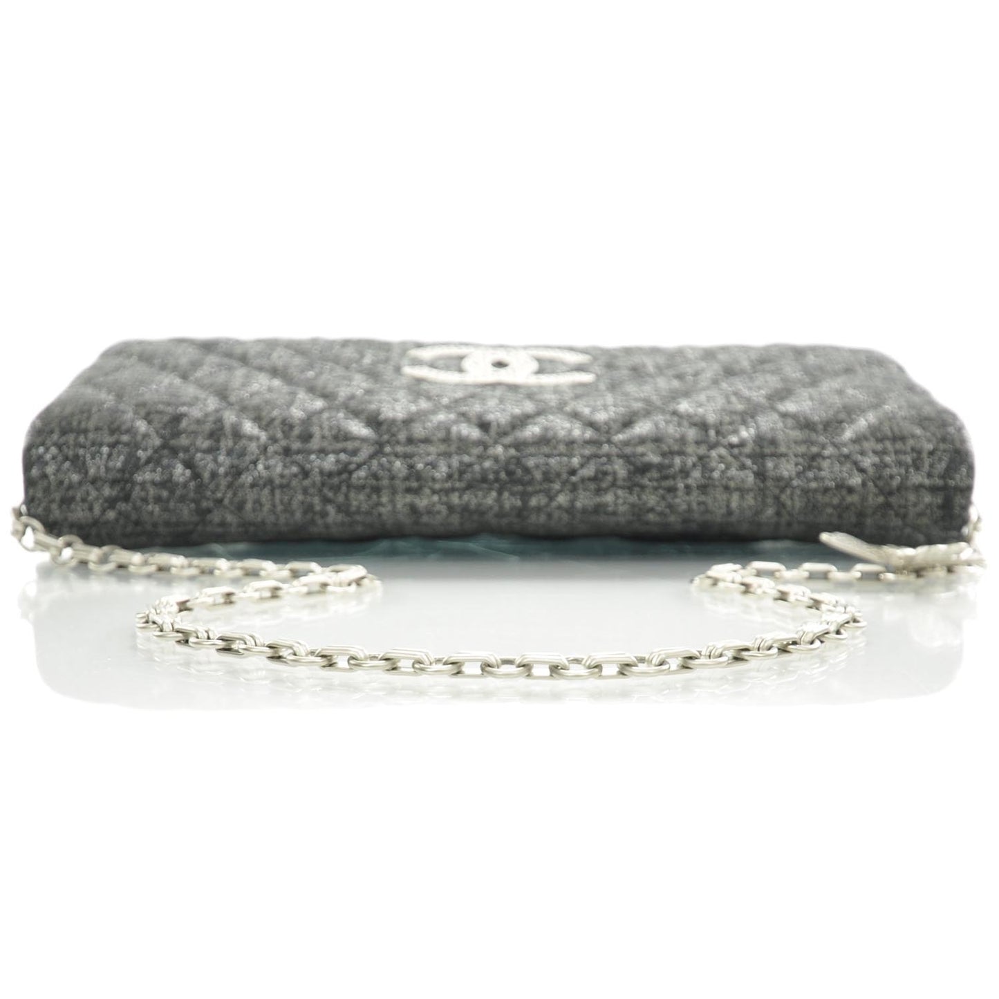 Glitter Fabric Quilted Clutch w Butterfly Chain