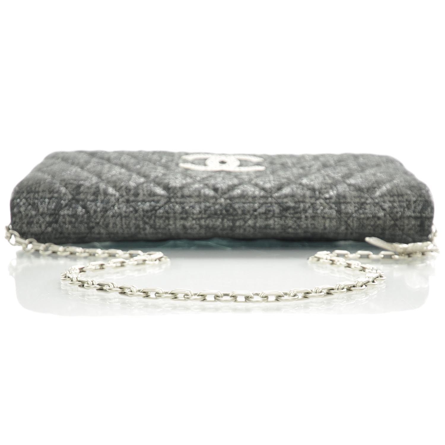 Chanel Glitter Fabric Quilted Clutch w Butterfly Chain 5 of 10