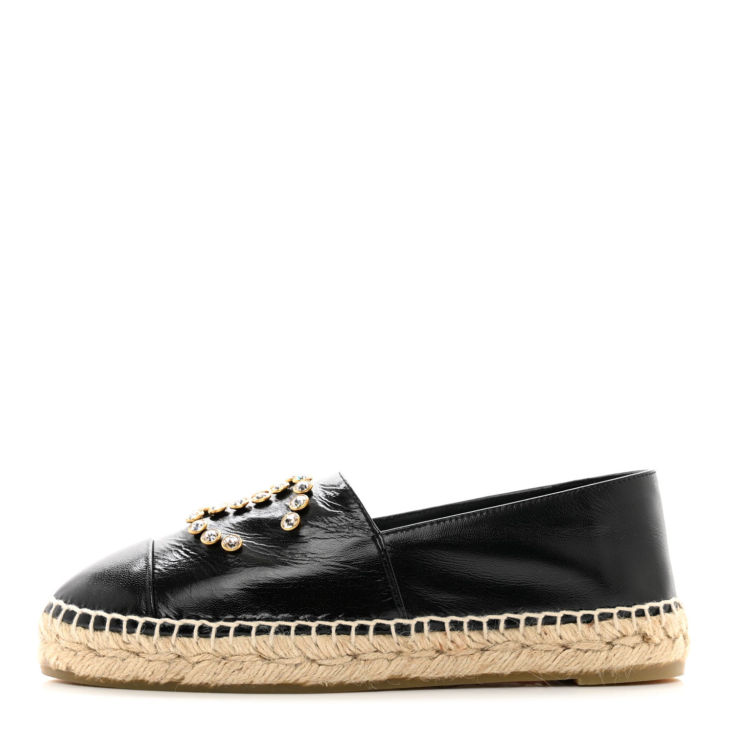 Chanel Patent Calfskin Crystal CC Espadrilles 37 Black 1 of 8
