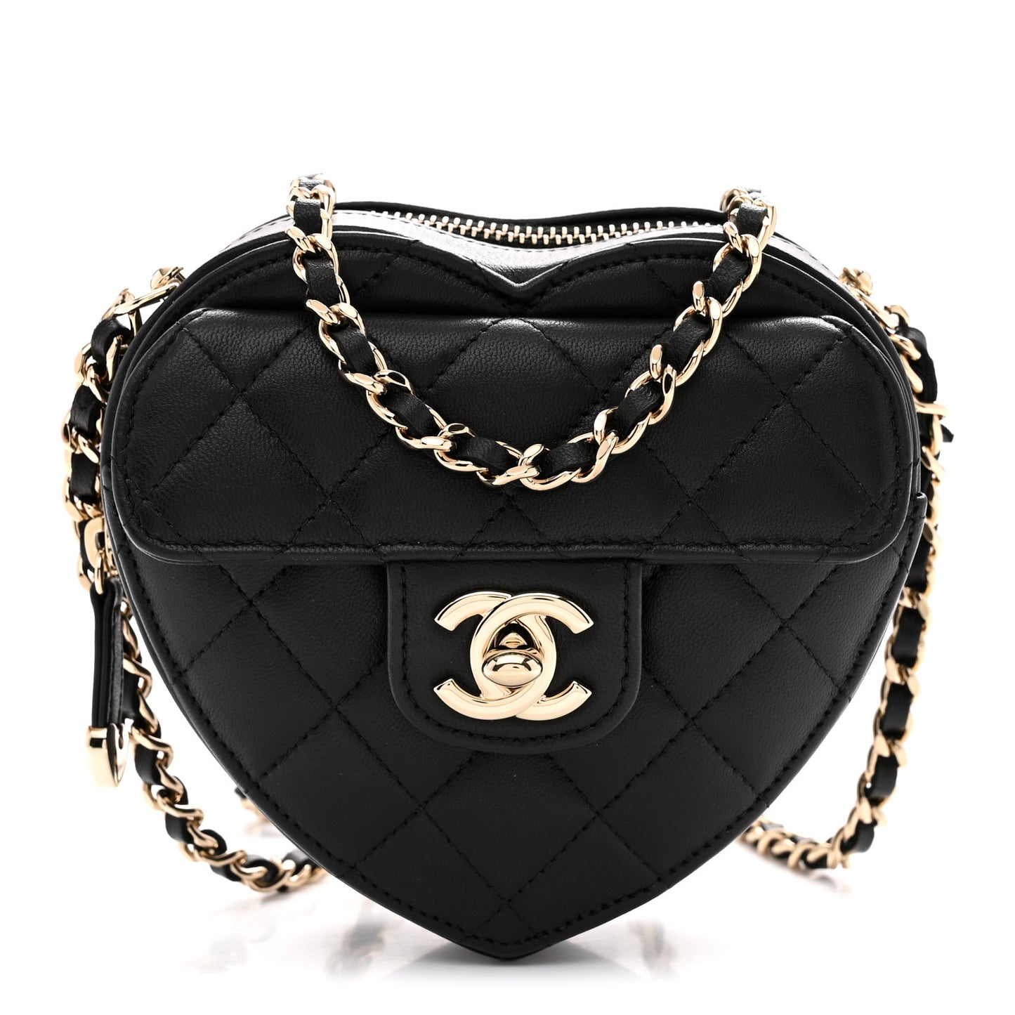 Lambskin Quilted CC In Love Heart Clutch With Chain Black