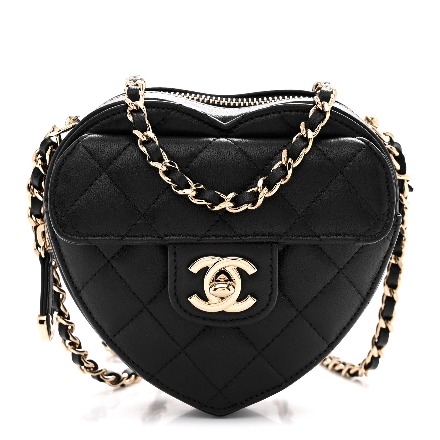 Chanel Lambskin Quilted CC In Love Heart Clutch With Chain Black 1 of 10