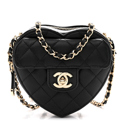 Chanel Lambskin Quilted CC In Love Heart Clutch With Chain Black 1 of 10
