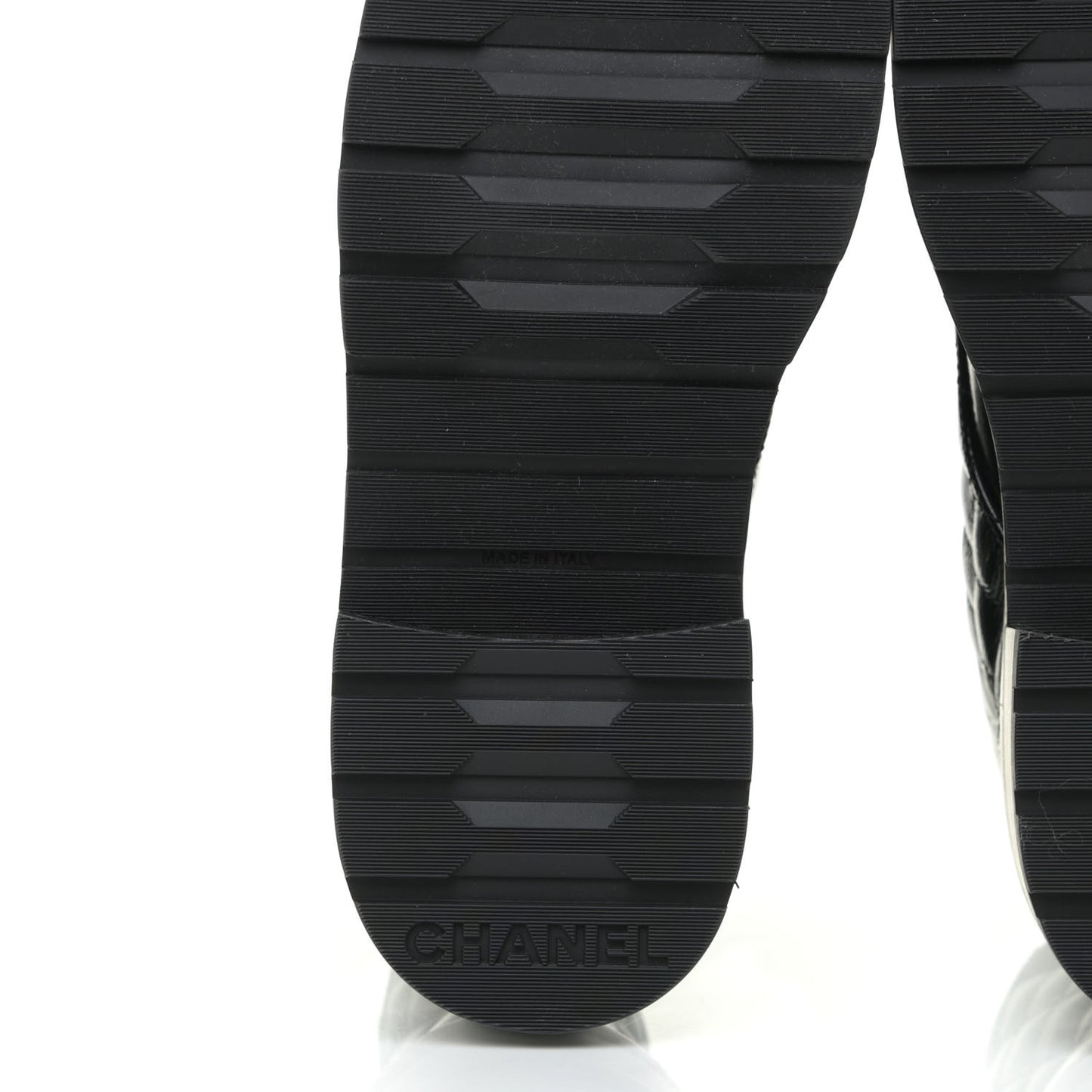 Shiny Calfskin Quilted Lace Up Combat Boots 37.5 Black