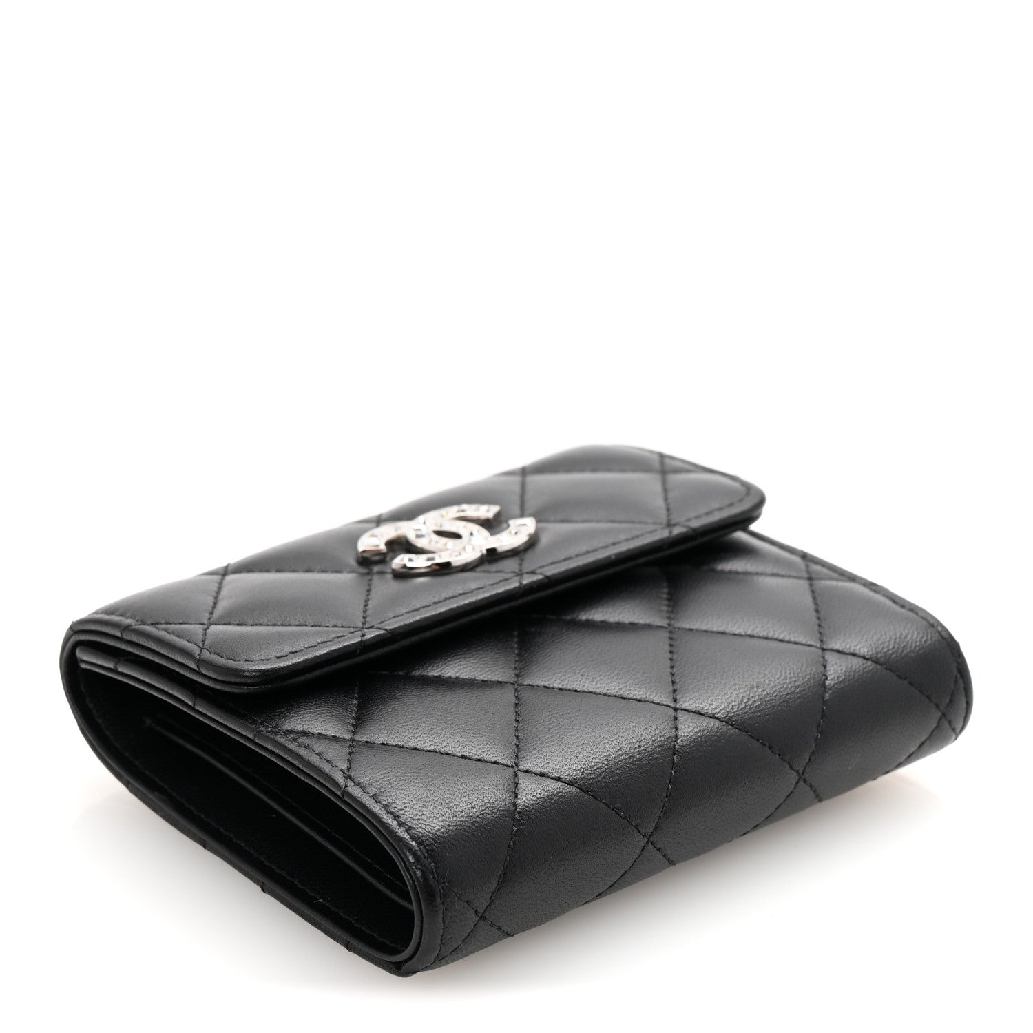 Chanel Lambskin Quilted Baguette Crystal Small Compact Wallet Black 4 of 9