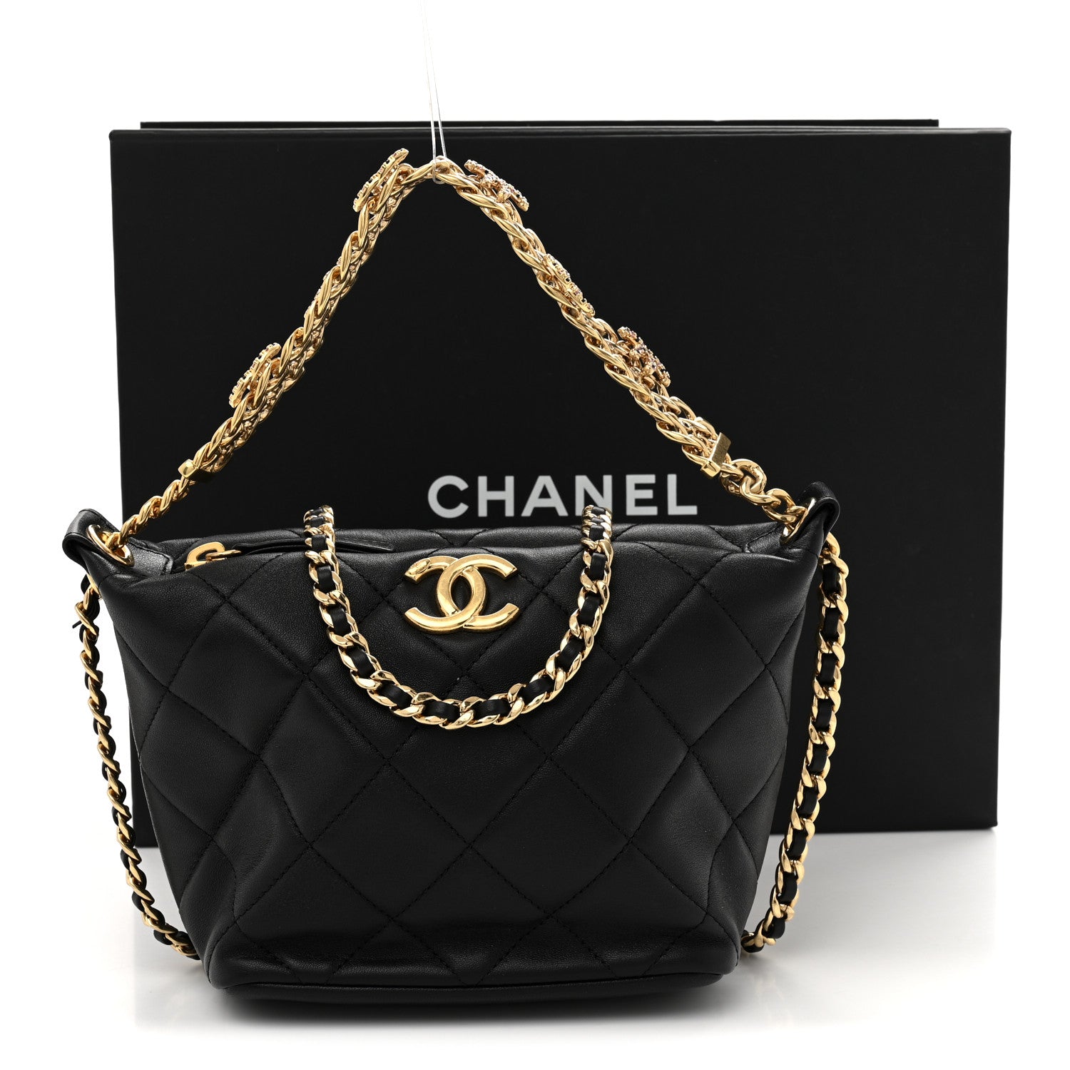 Chanel Lambskin Quilted Crystal Small CC Chain Hobo Black 11 of 11