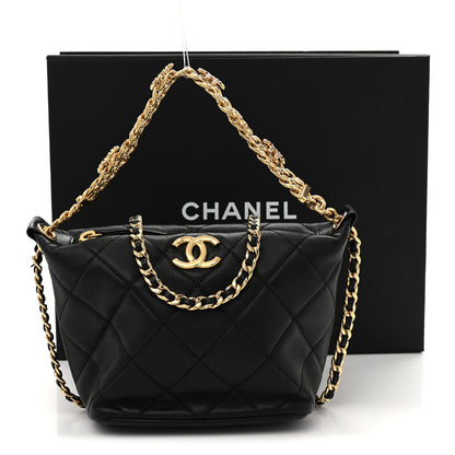 Chanel Lambskin Quilted Crystal Small CC Chain Hobo Black 11 of 11