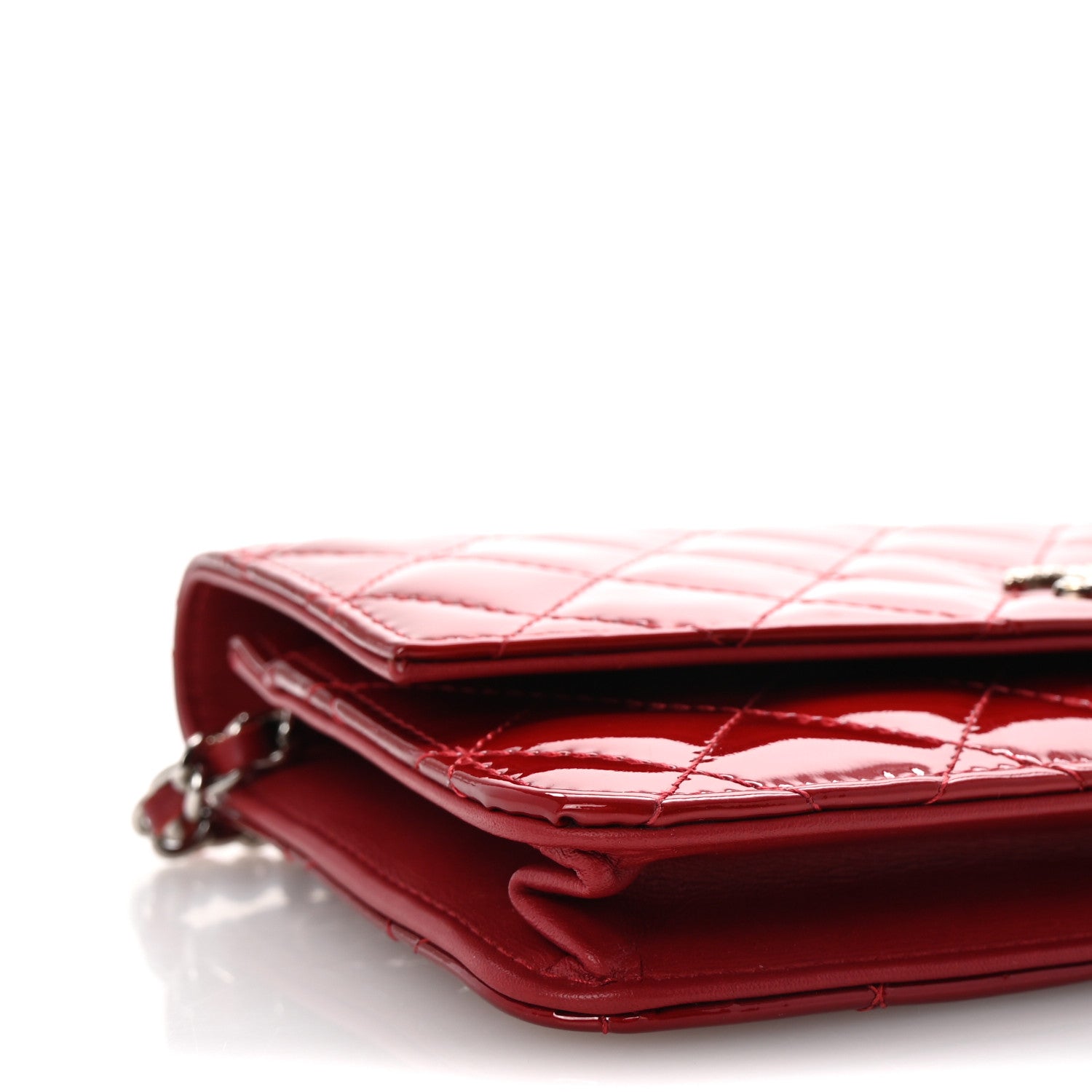 Chanel Patent Quilted Brilliant Wallet On Chain WOC Red 11 of 12