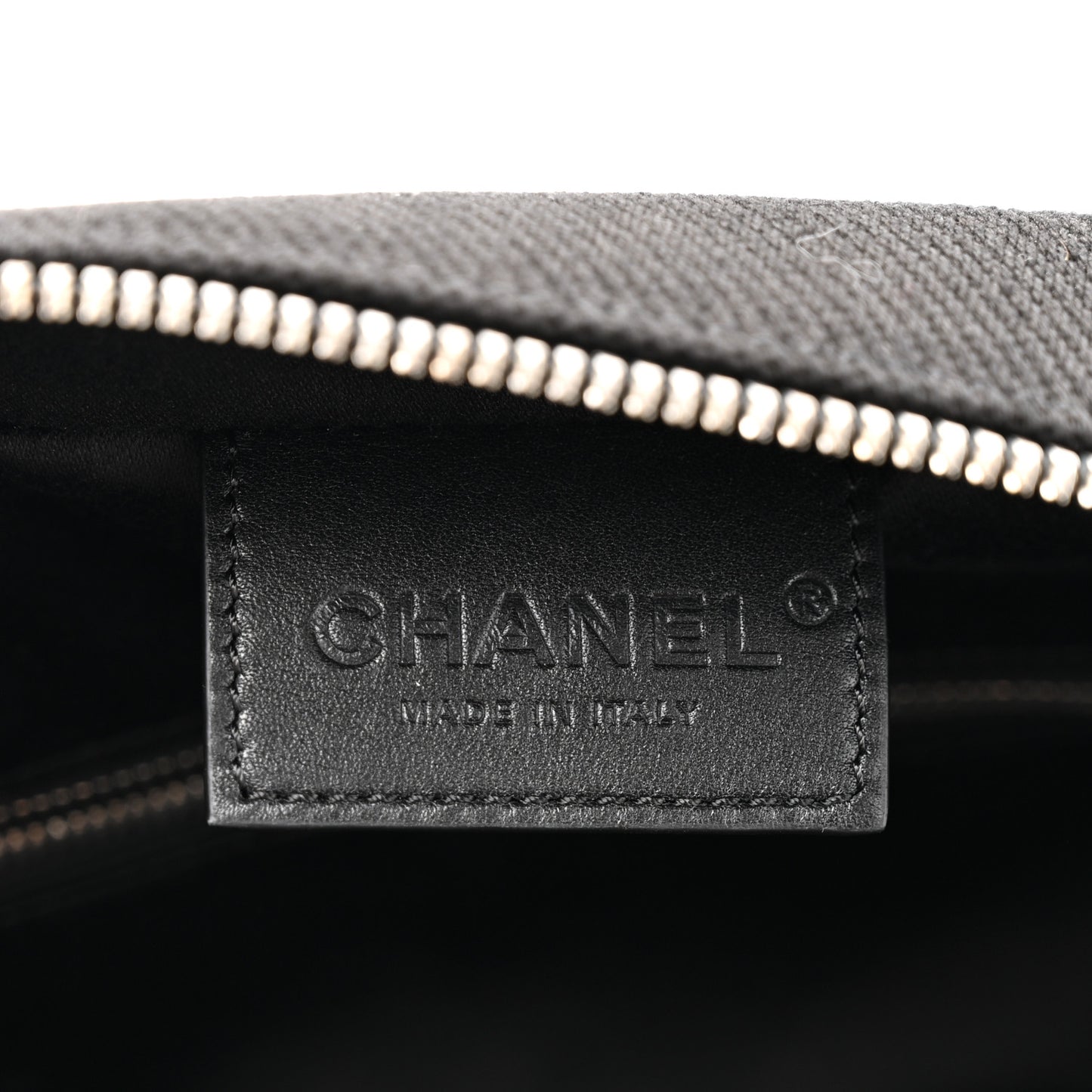 Canvas Calfskin Large Zippered Pouch Beige Black