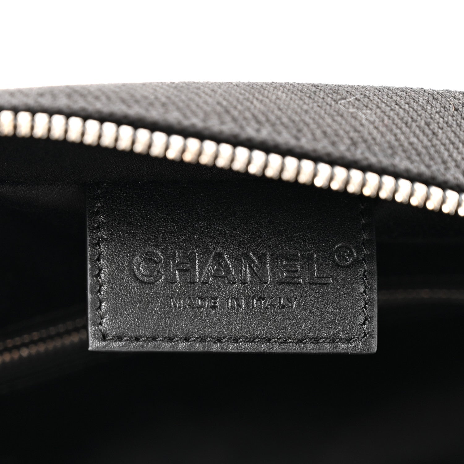 Chanel Canvas Calfskin Large Zippered Pouch Beige Black 6 of 8