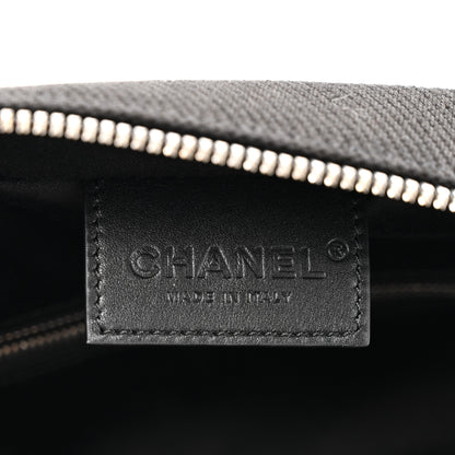 Chanel Canvas Calfskin Large Zippered Pouch Beige Black 6 of 8