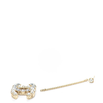 Chanel Crystal Pearl Dazzling Domino Drop Earrings Matte Gold 3 of 4