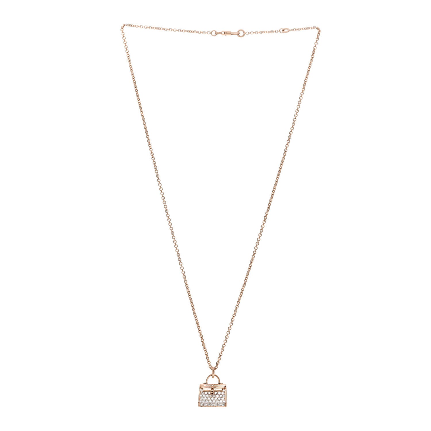 Hermes 18K Rose Gold Diamond Kelly Amulettes Pendant Necklace 3 of 4