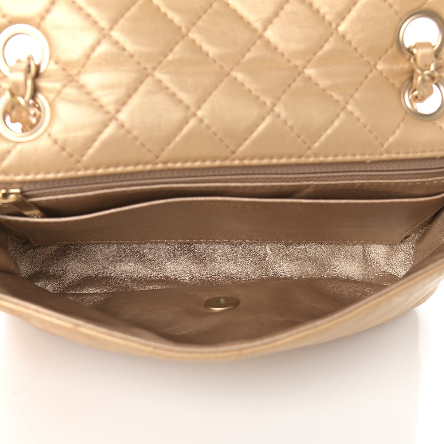 Metallic Lambskin Quilted Medium Precious Jewel Single Flap Gold