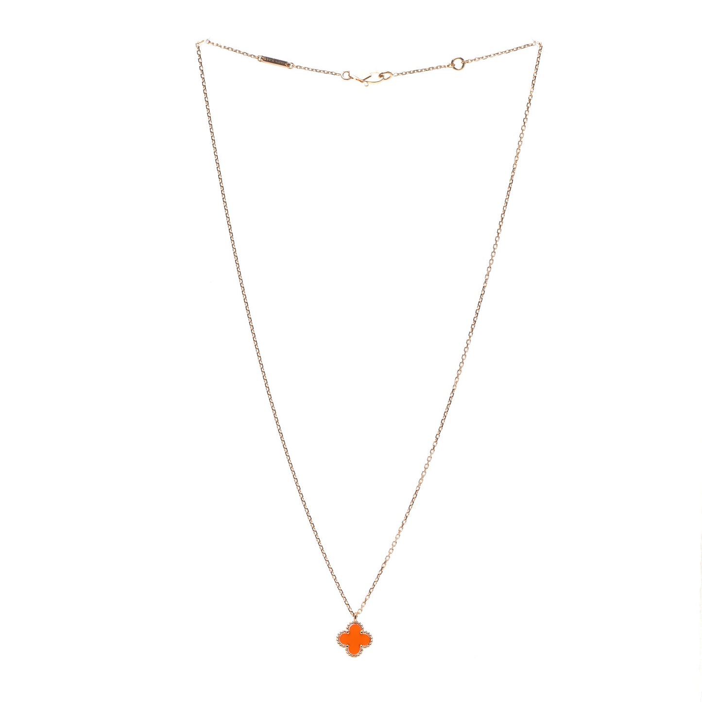 18K Rose Gold Carnelian Sweet Alhambra Pendant Necklace