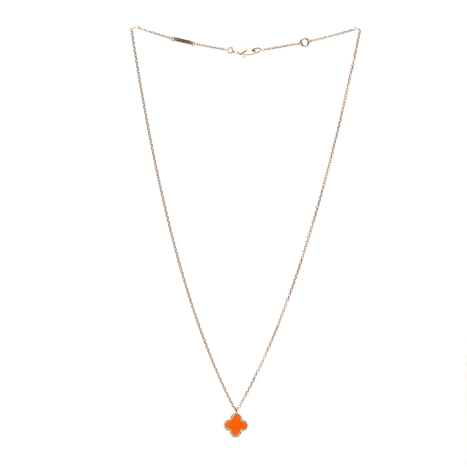 Van Cleef & Arpels 18K Rose Gold Carnelian Sweet Alhambra Pendant Necklace 3 of 6