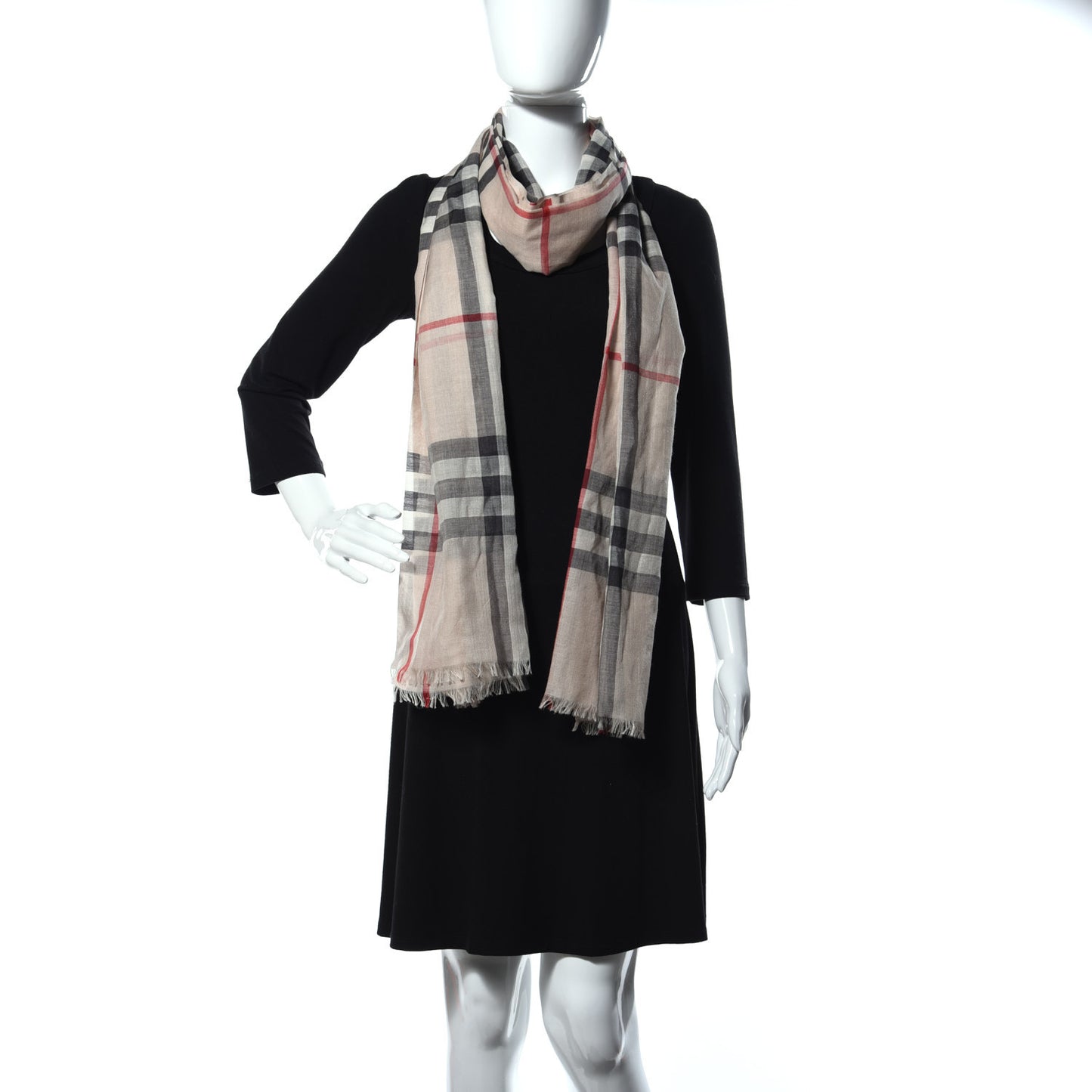 Wool Silk Gauze Giant Check Scarf Stone