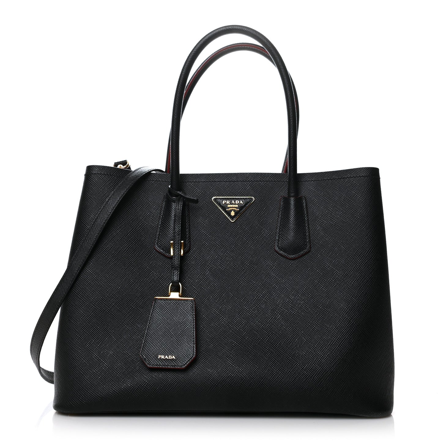Saffiano Cuir Medium Double Bag Black Fuoco
