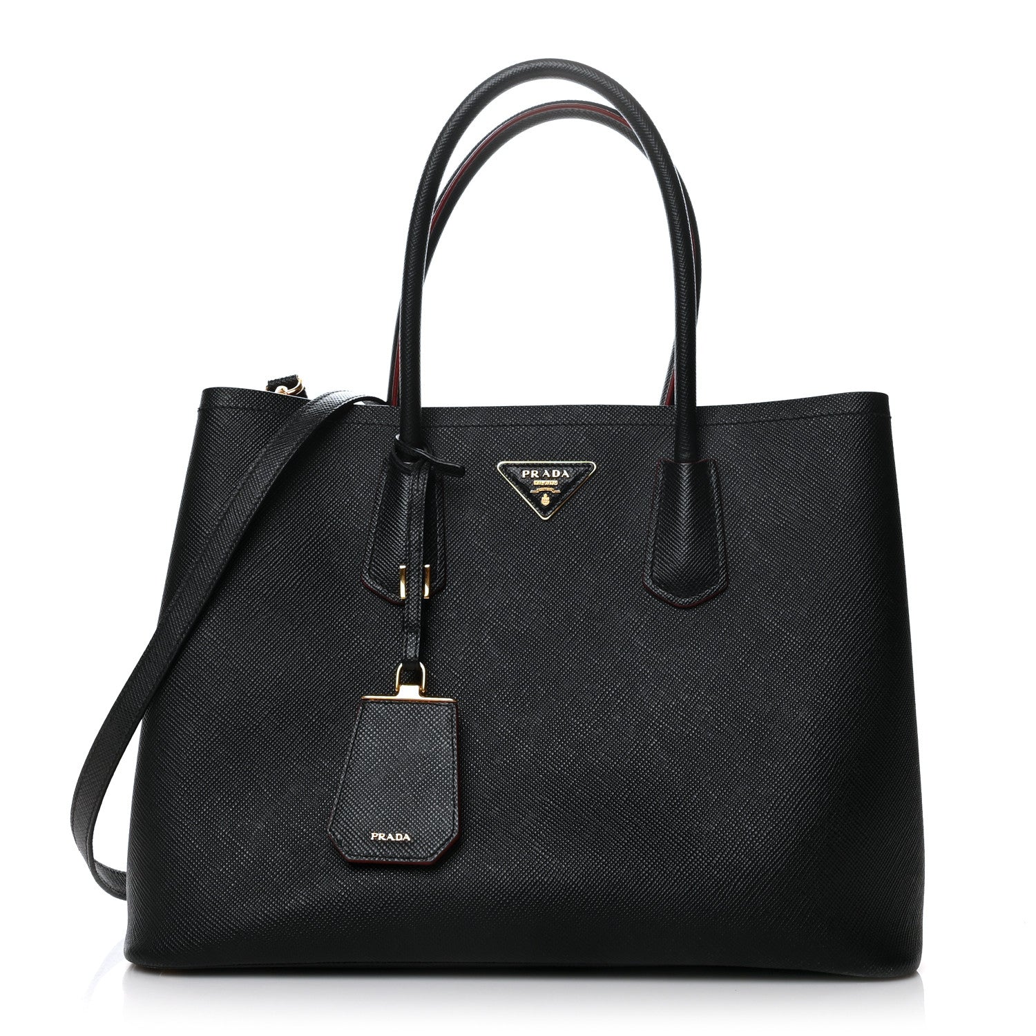 Prada Saffiano Cuir Medium Double Bag Black Fuoco 1 of 12