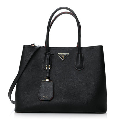 Prada Saffiano Cuir Medium Double Bag Black Fuoco 1 of 12