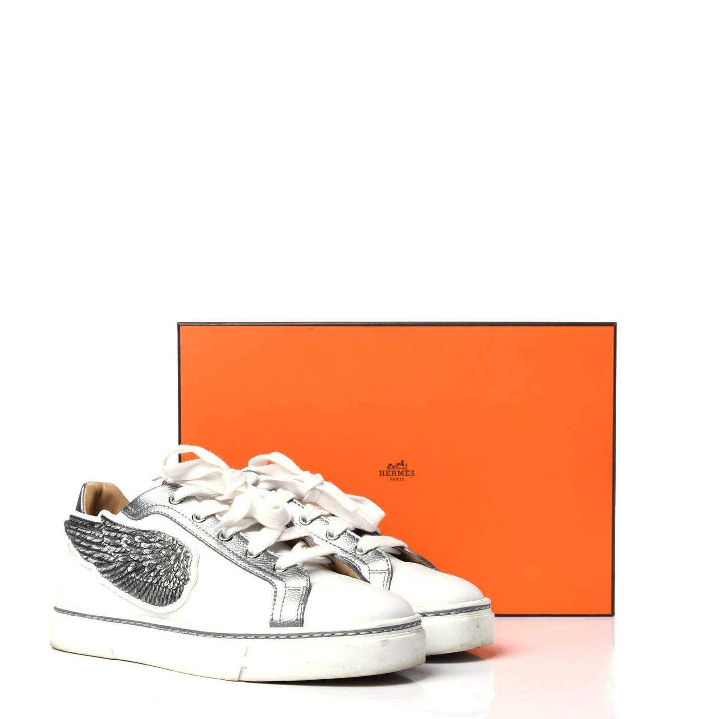 Calfskin Epsom Womens Velvet Sneakers 37 White Silver