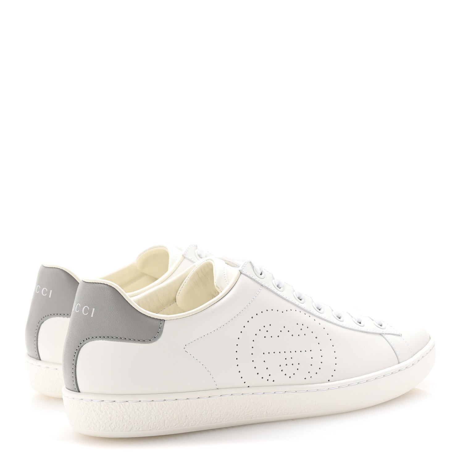 Gucci Calfskin Interlocking G Perforated Womens Ace Sneakers 39 White Grey Sky 5 of 11