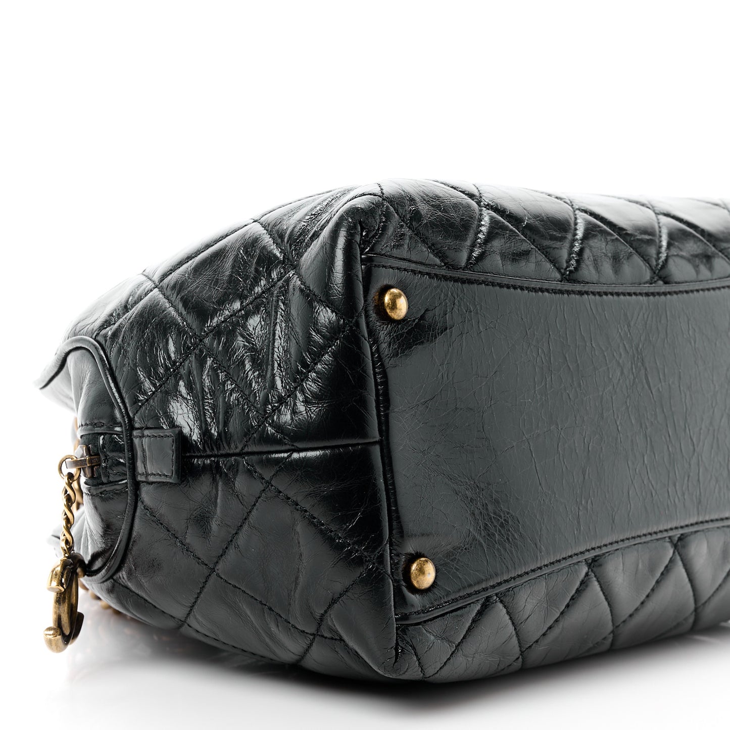 Glazed Calfskin Castle Rock Bowling Bag Black