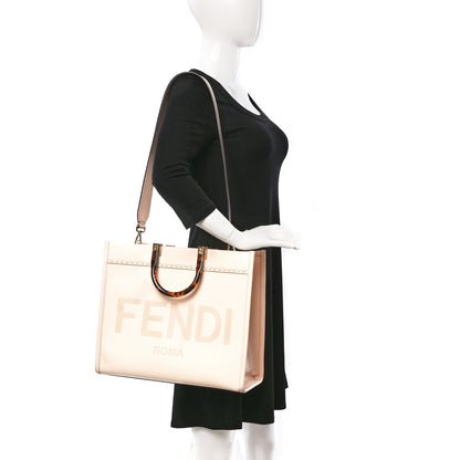 Fendi Vitello King Plexiglass Logo Embossed Medium Fendi Sunshine Shopper Tote Light Rose 2 of 12