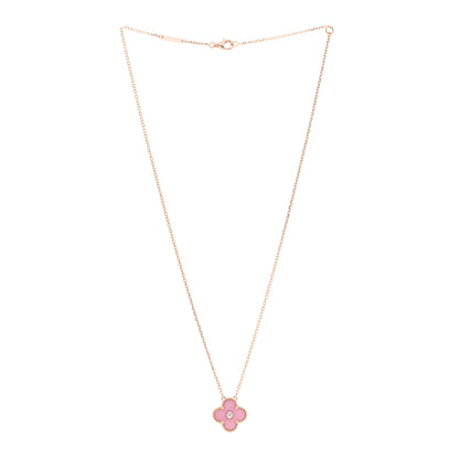 Van Cleef & Arpels 18K Rose Gold Diamond Pink Porcelain Vintage Alhambra Pendant Necklace 3 of 5