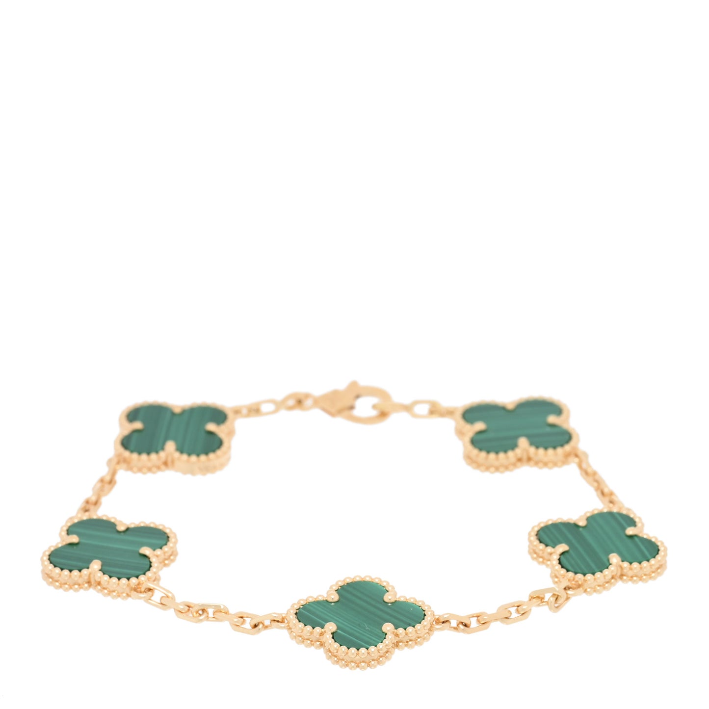 18K Yellow Gold Malachite 5 Motifs Vintage Alhambra Bracelet