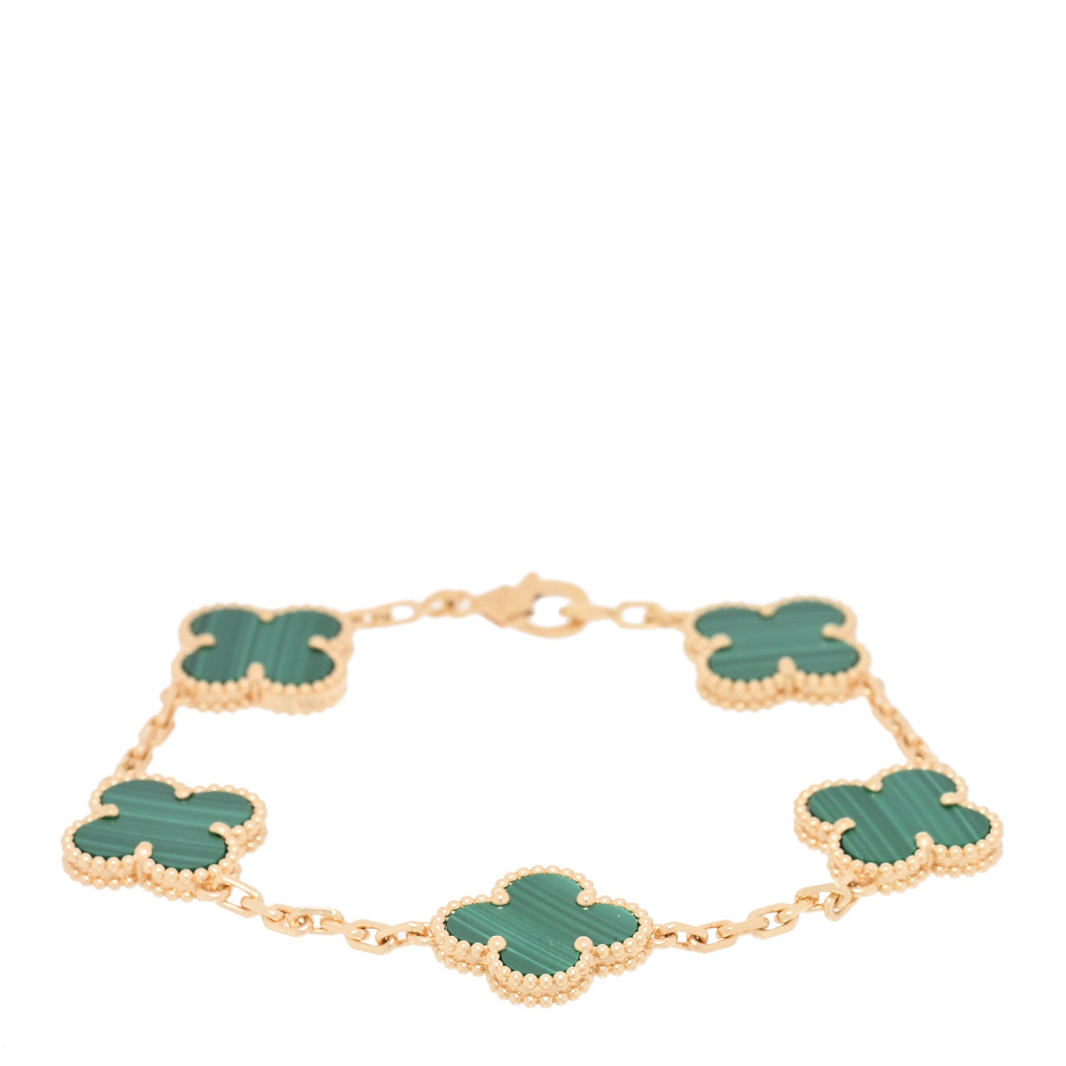 Van Cleef & Arpels 18K Yellow Gold Malachite 5 Motifs Vintage Alhambra Bracelet 1 of 4