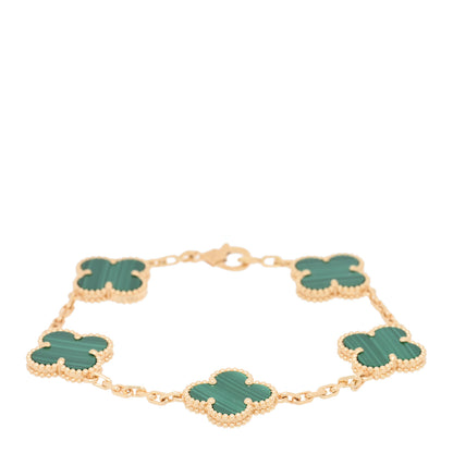 Van Cleef & Arpels 18K Yellow Gold Malachite 5 Motifs Vintage Alhambra Bracelet 1 of 4