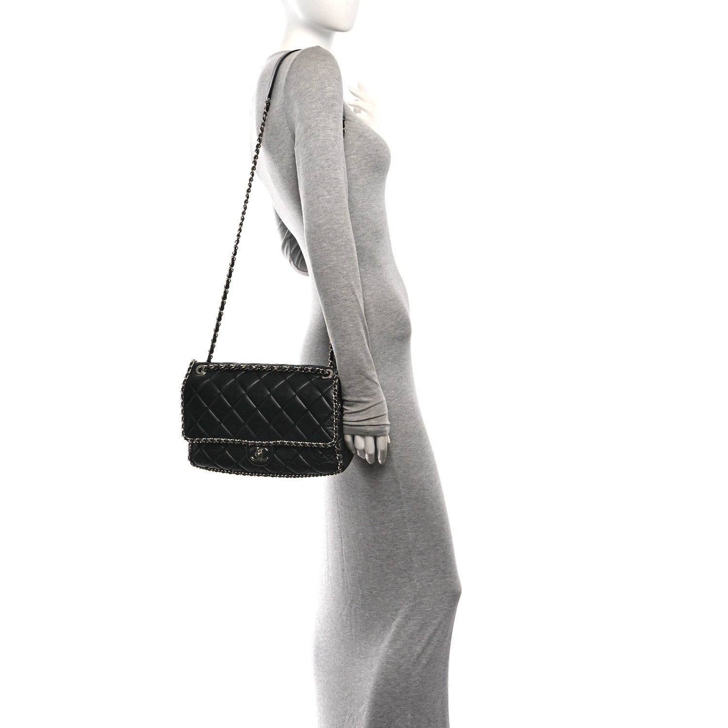 Chanel Crumpled Calfskin Quilted Large Chain Around Flap Black 2 of 15