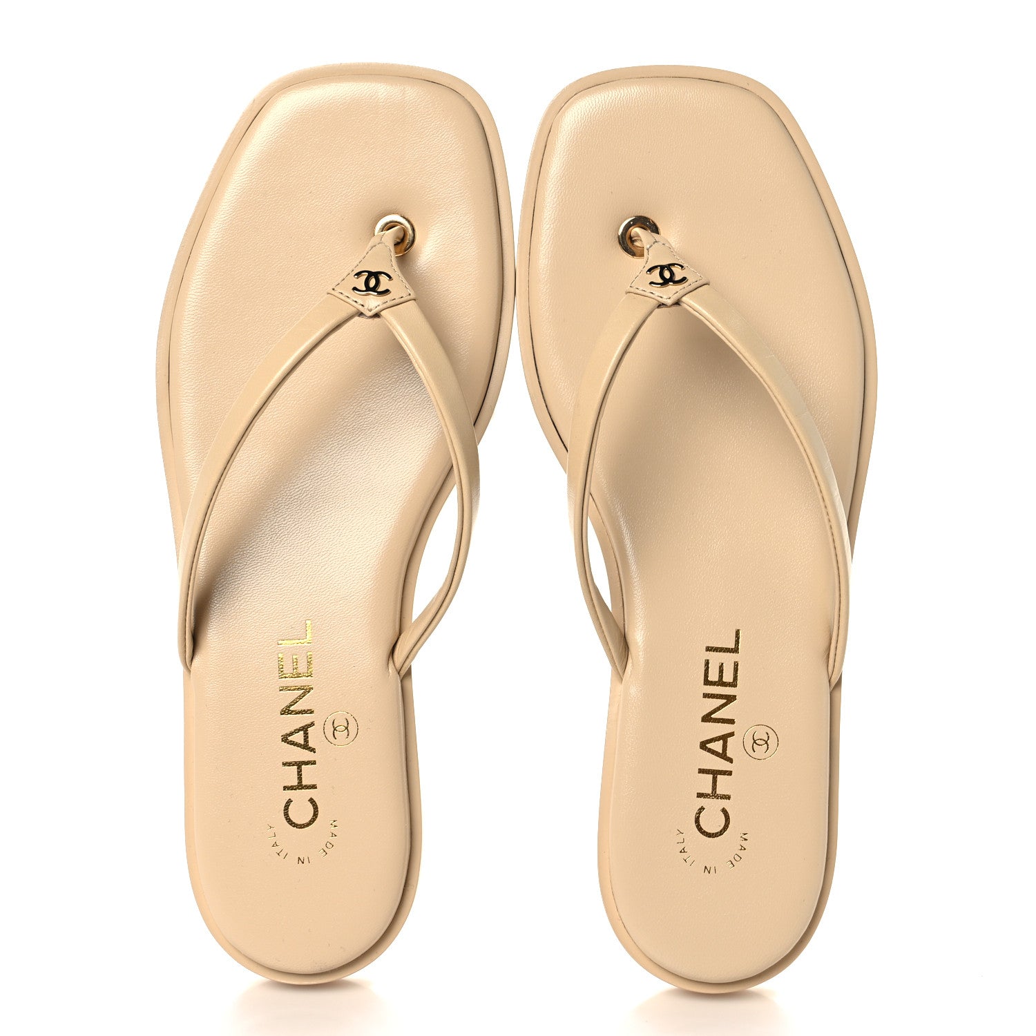 Chanel Goatskin CC Times Square Thong Sandals 37.5 Beige 3 of 20