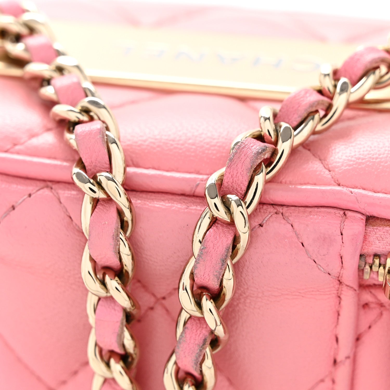 Chanel Lambskin Quilted Trendy Mini Vanity Case With Chain Pale