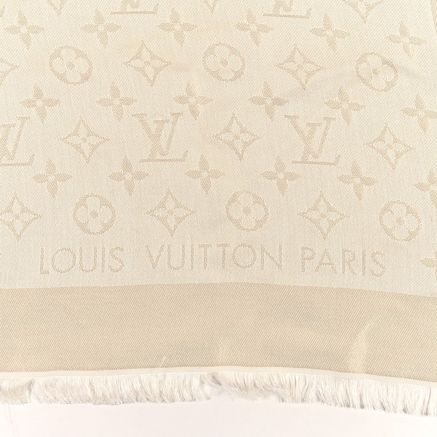 Silk Wool Monogram Shine Shawl White