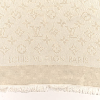 Louis Vuitton Silk Wool Monogram Shine Shawl White 3 of 4