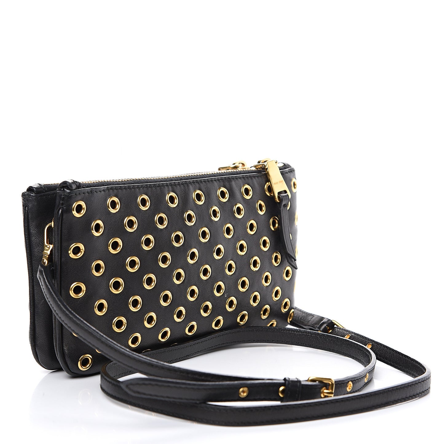 Nappa Grommet Double Zip Crossbody Bag Black