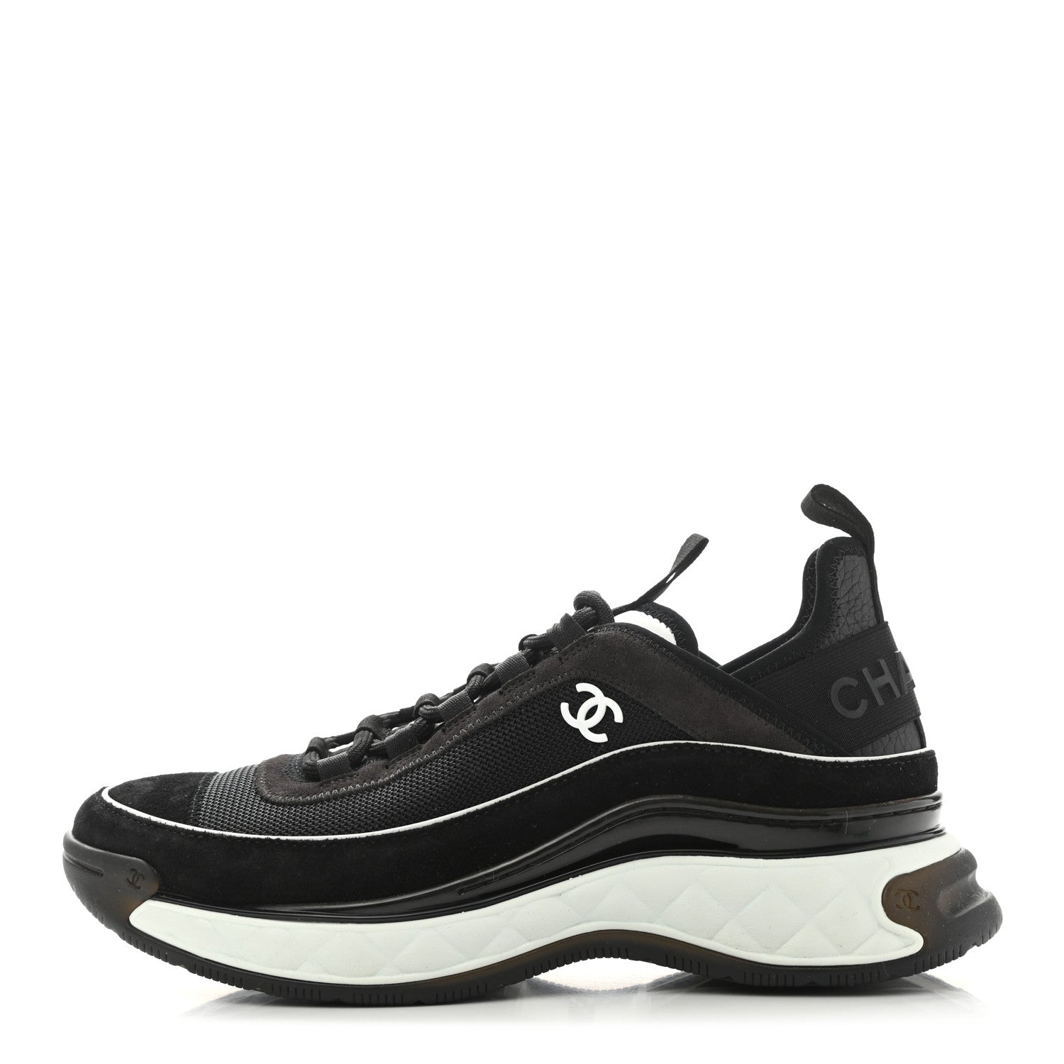 Chanel Fabric Suede CC Sneakers 38.5 Black Dark Grey 1 of 9