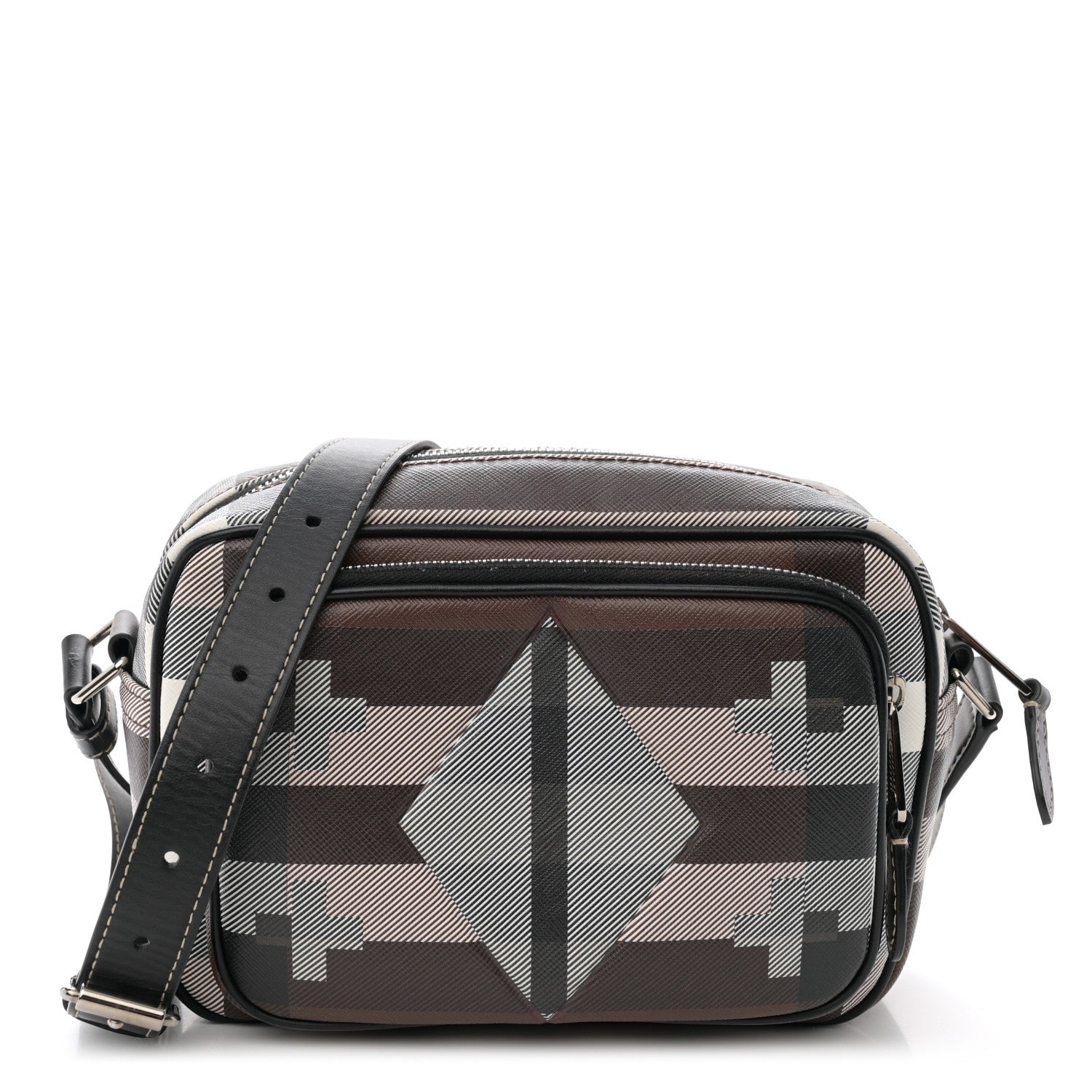 Burberry E-Canvas Calfskin Geometric Check Paddy Messenger Dark Birch Brown White 1 of 14