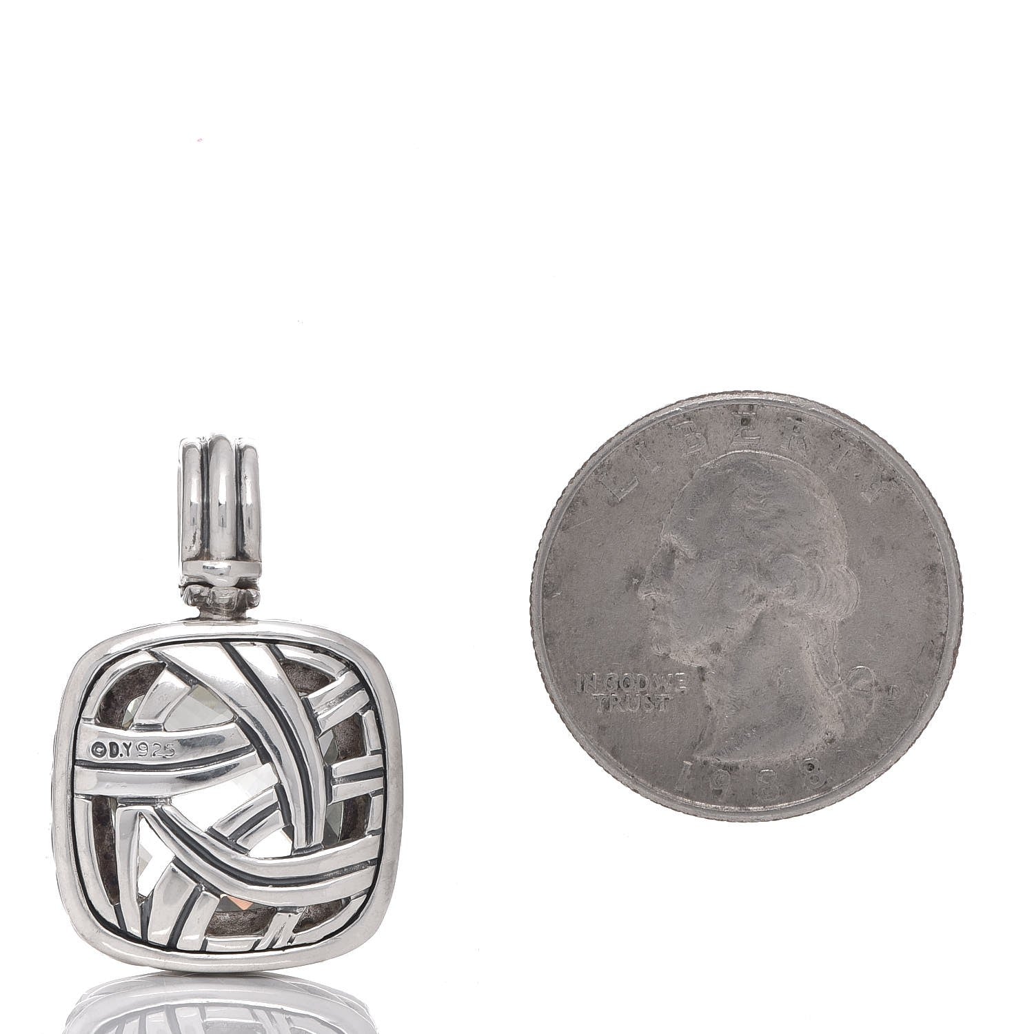 David Yurman Sterling Silver Diamond Prasiolite 14mm Albion Enhancer Pendant 2 of 4
