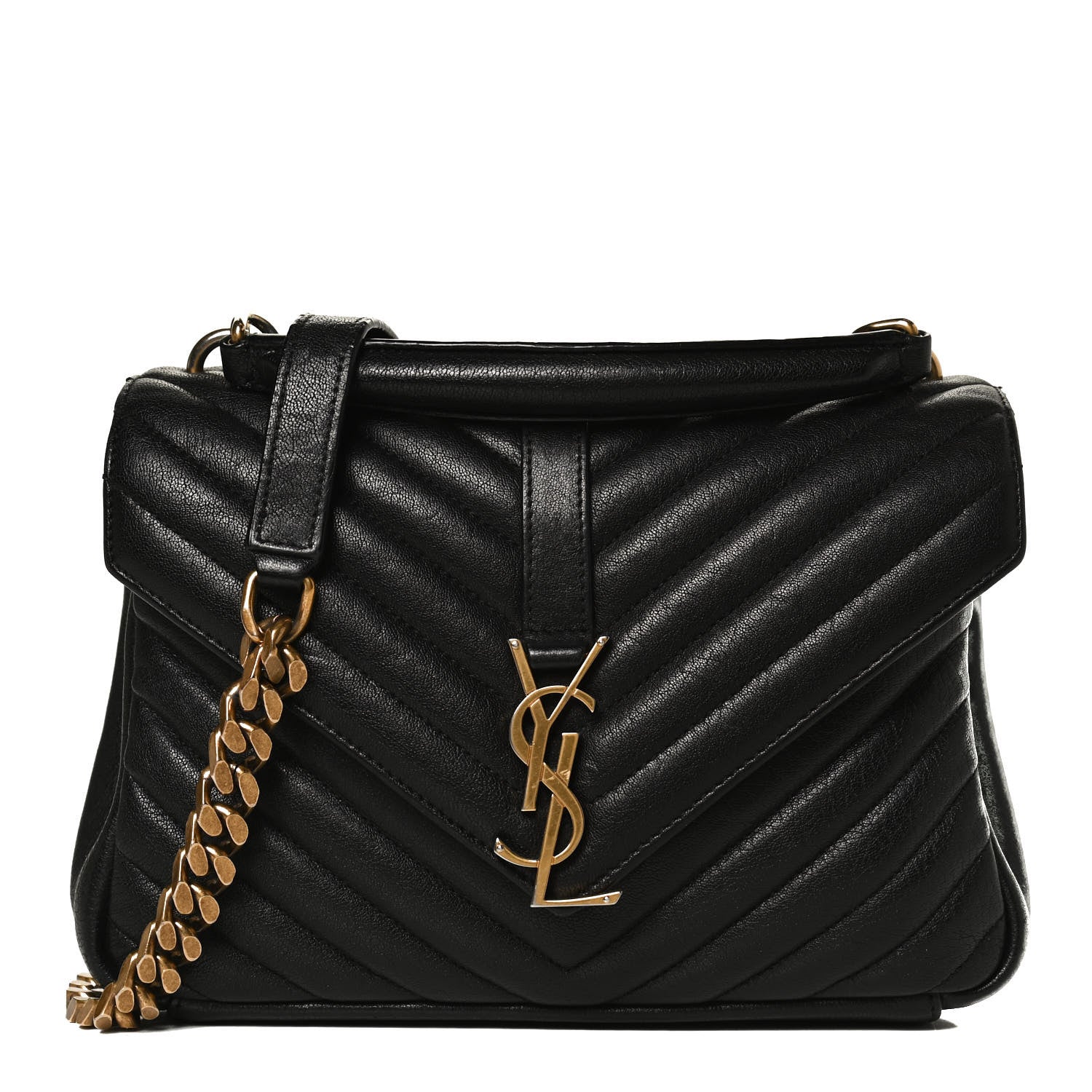 Saint Laurent Sheepskin Matelasse Chevron Monogram Medium College Bag Black 1 of 14