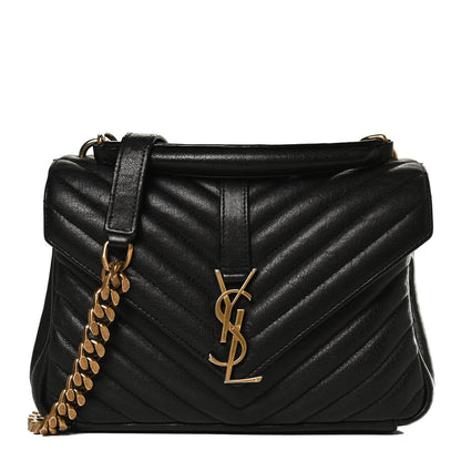 Saint Laurent Sheepskin Matelasse Chevron Monogram Medium College Bag Black 1 of 14