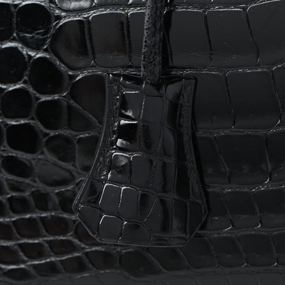 Hermes Shiny Porosus Crocodile Birkin 35 Black Orange 31 of 34