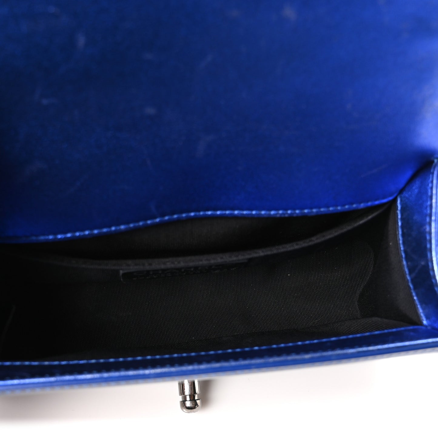 Metallic Patent Calfskin Quilted Small Boy Flap Blue