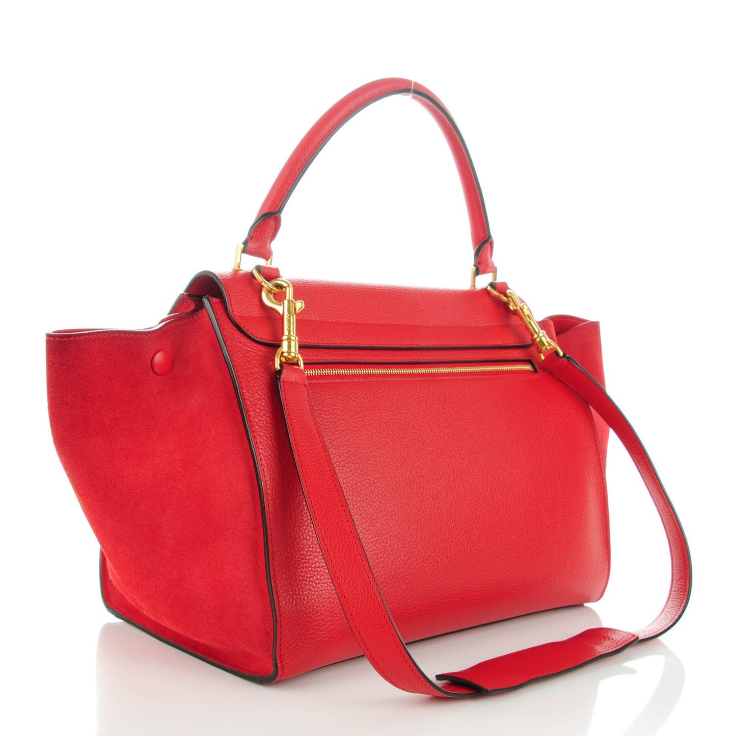 Drummed Calfskin Suede Medium Trapeze Coquelicot