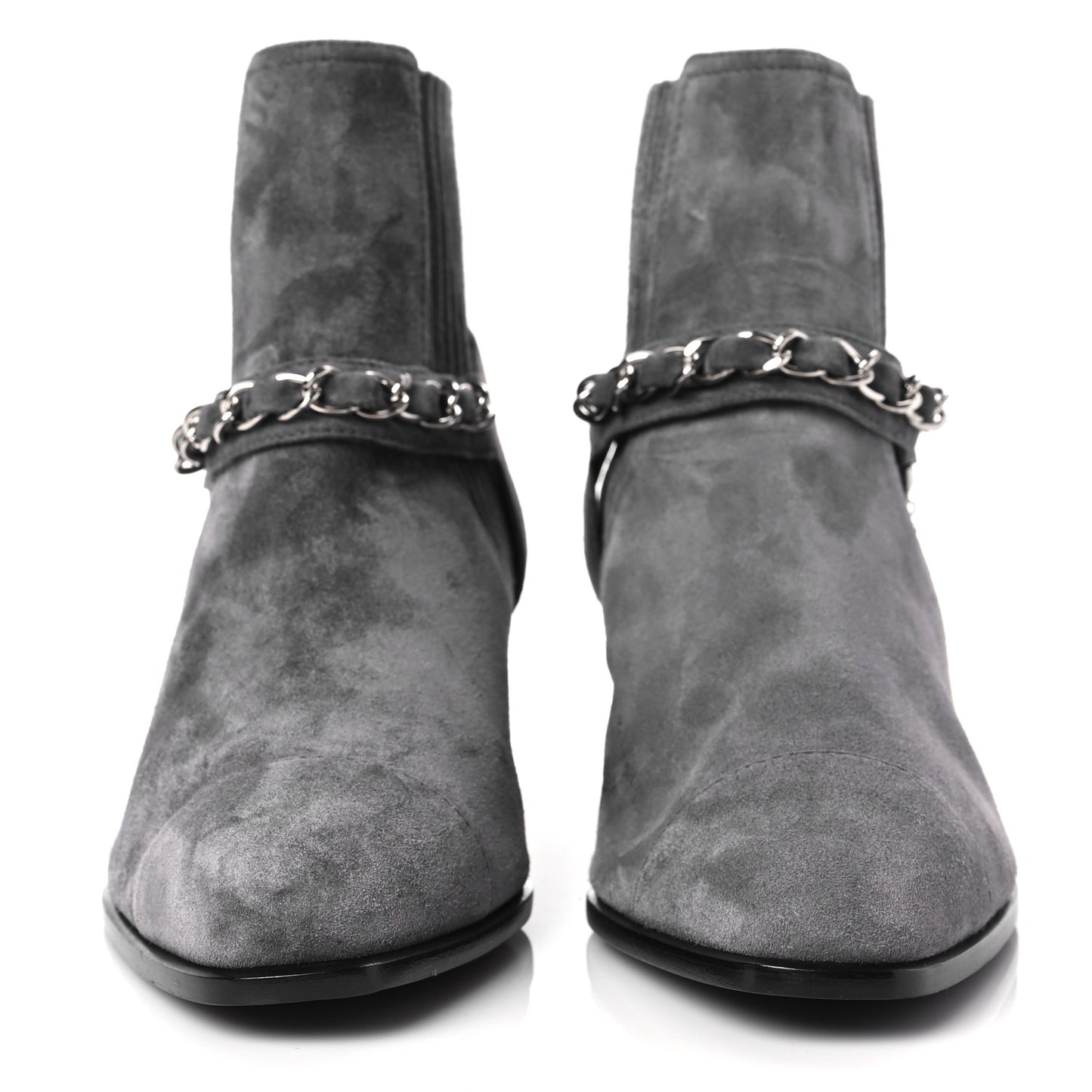 Suede CC Cap Toe Chain Boots 40 Grey